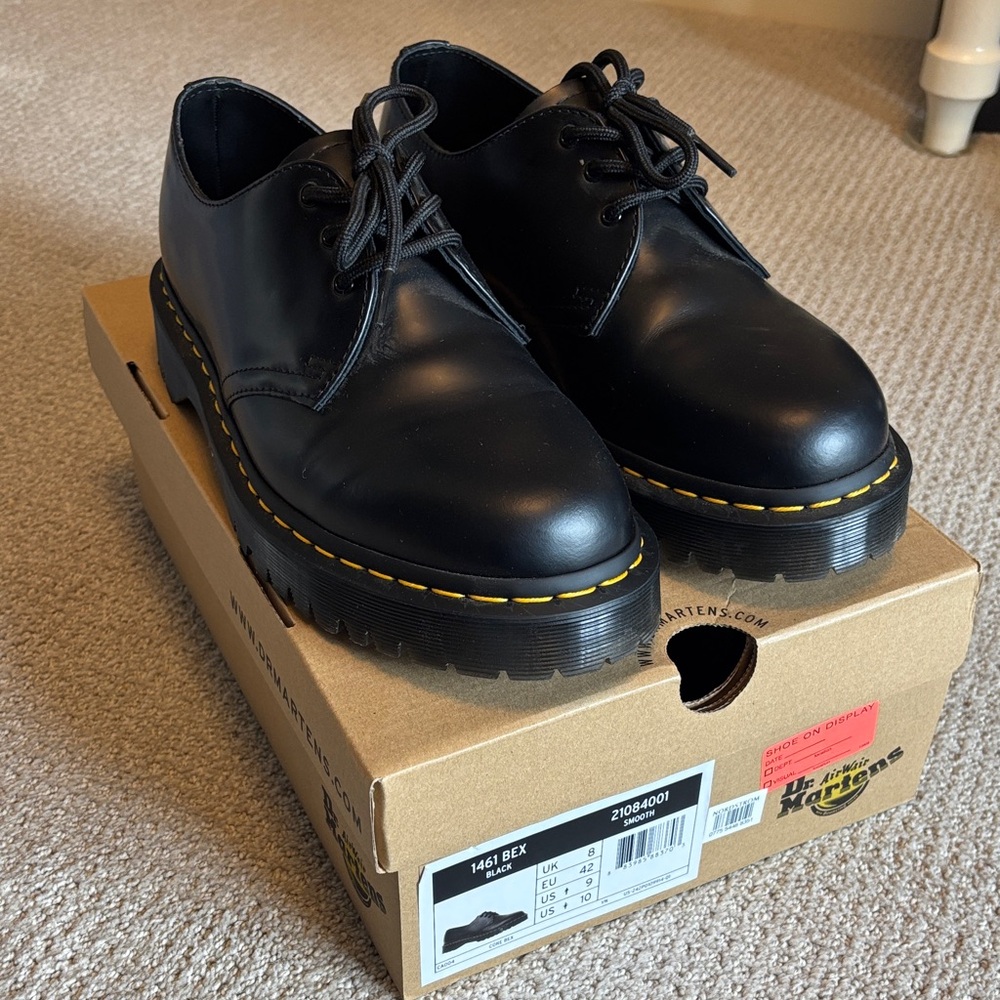 Dr. Martens Classic Black Derbys with Yellow Stitching